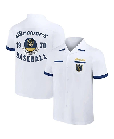 Men's Darius Rucker Collection by Fanatics White Milwaukee Brewers Bowling Button-Up Shirt