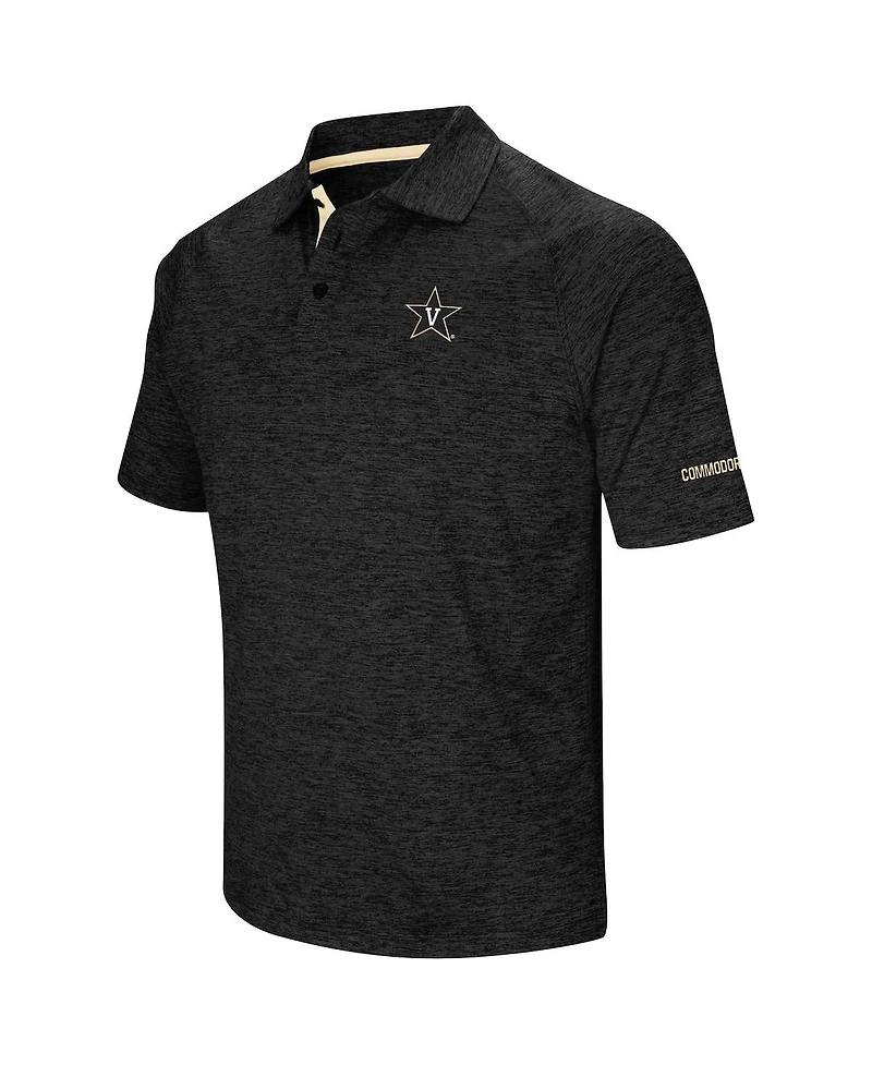 Men's Colosseum Black Vanderbilt Commodores Down Swing Raglan Polo Shirt