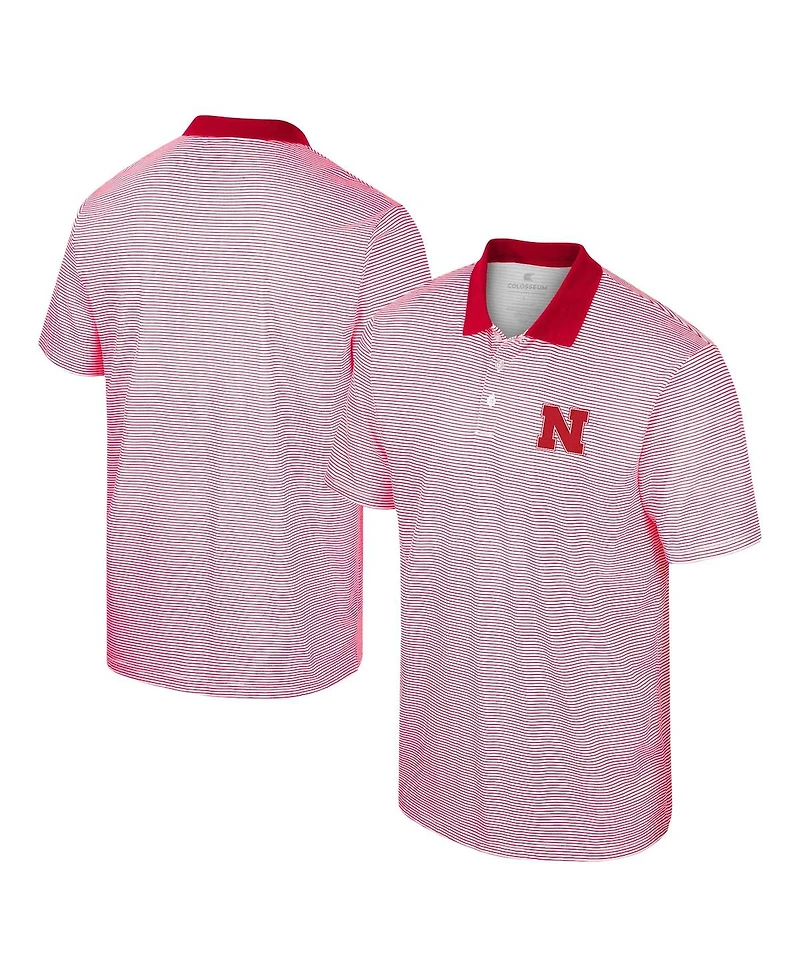 Men's Colosseum White, Scarlet Nebraska Huskers Print Stripe Polo Shirt