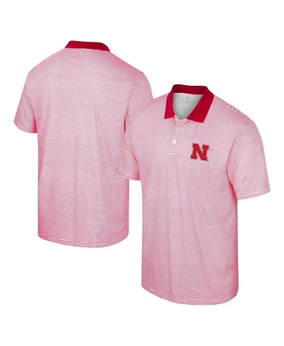 Men's Colosseum White, Scarlet Nebraska Huskers Print Stripe Polo Shirt
