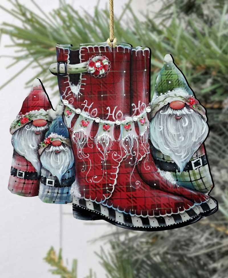 Designocracy Hello Christmas Boots Christmas Wooden Ornaments Holiday Decor J. Mills-Price