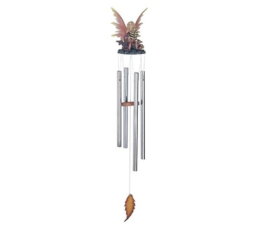 24" Long Peach Fairy with Baby Dragon Round Top Wind Chime