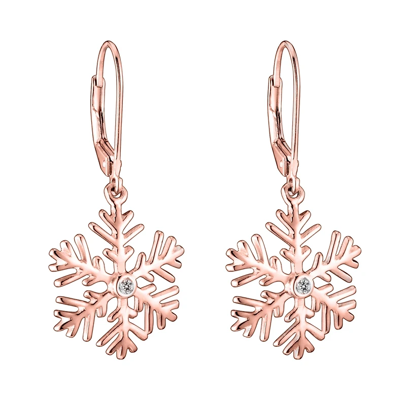 Cubic Zirconia Sterling Silver Snowflake Drop Euro Earrings