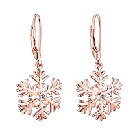 Cubic Zirconia Sterling Silver Snowflake Drop Euro Earrings