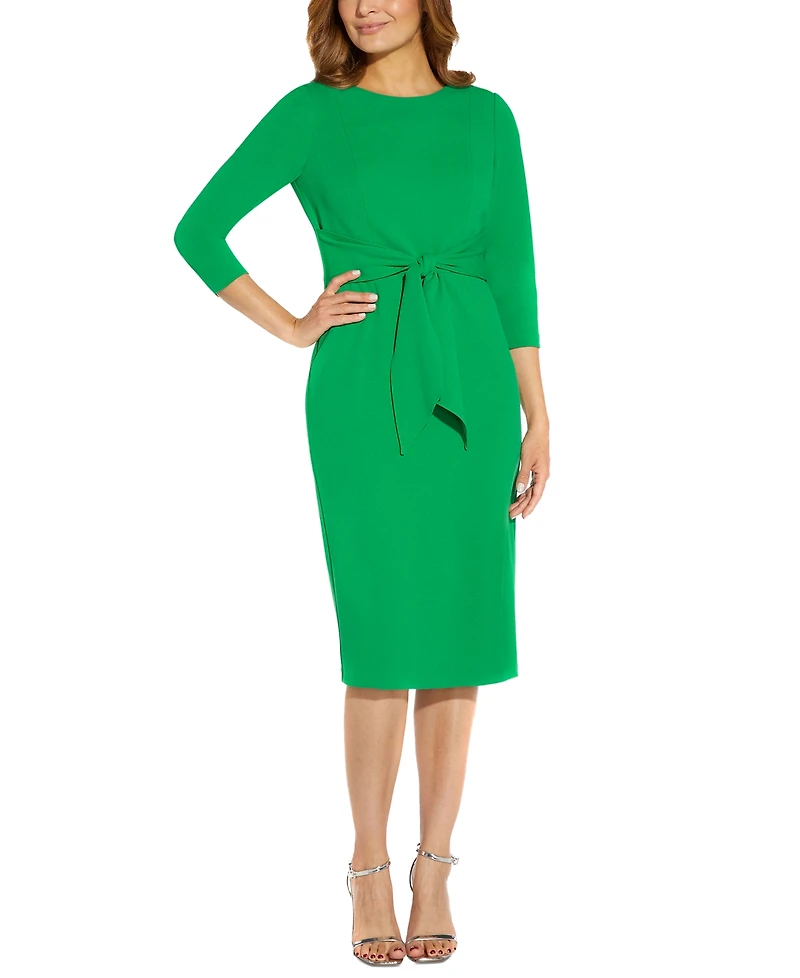 Adrianna Papell Women's Tie-Front 3/4-Sleeve Crepe Knit Dress