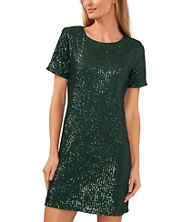 CeCe Women's Short Sleeve Scoop Neck Sequin Dress