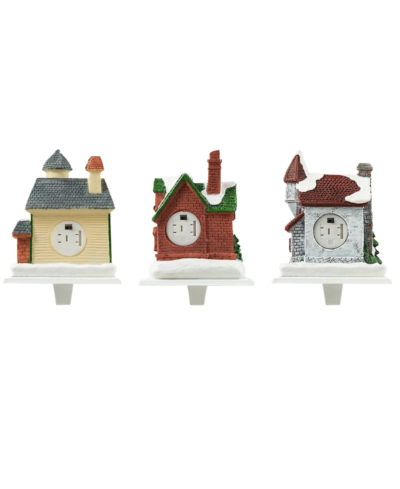 Glitzhome 6" H Set of 3 Lighted Resin House Stocking Holder