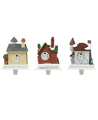 Glitzhome 6" H Set of 3 Lighted Resin House Stocking Holder