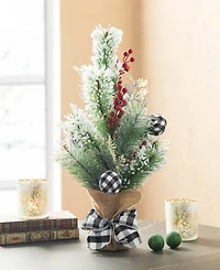 Glitzhome 21" H Flocked Pine and Berries Table Tree