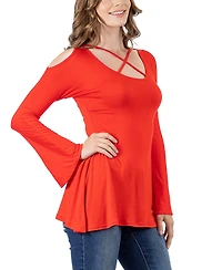24seven Comfort Apparel Women's Criss Cross Long Sleeve Top