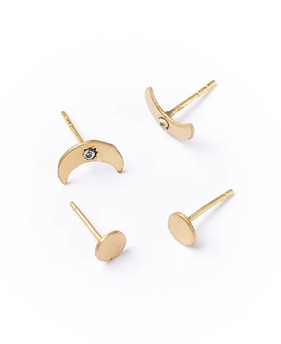 Matr Boomie Ruchi Crescent Moon Tiny Dot Gold Stud Earrings Set of 2