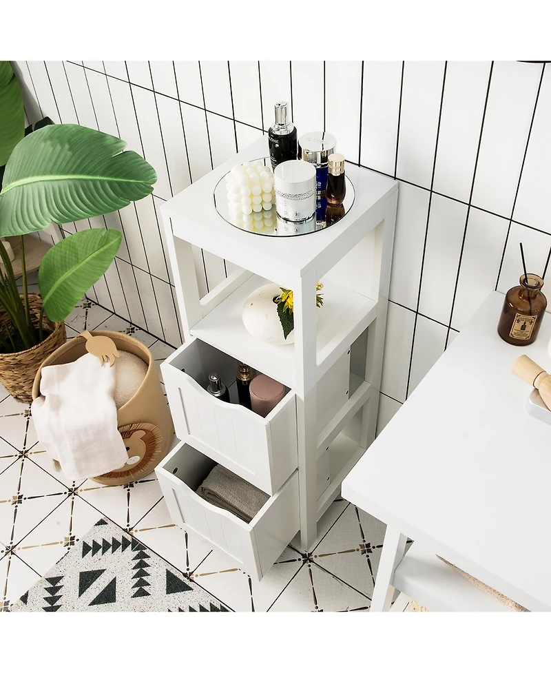 Bathroom Floor Cabinet Freestanding Side Storage Organizer w/2 Removable Drawers