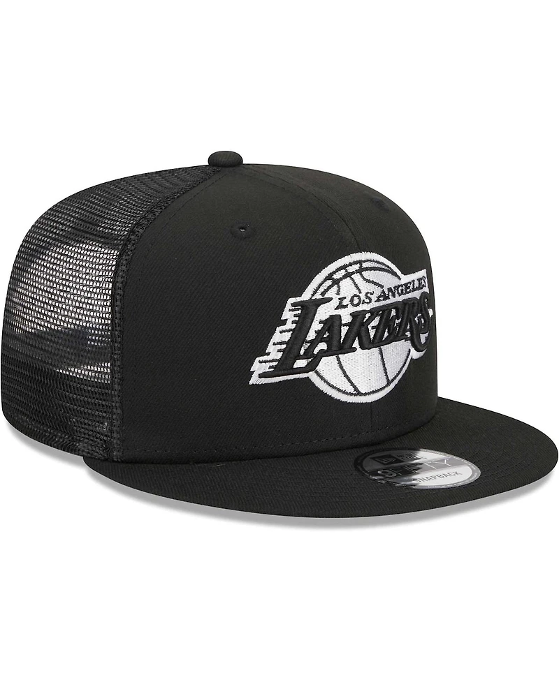 Men's New Era Black Los Angeles Lakers Evergreen 9FIFTY Trucker Snapback Hat