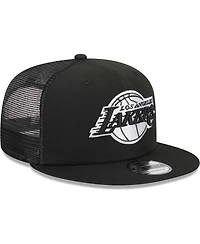 Men's New Era Black Los Angeles Lakers Evergreen 9FIFTY Trucker Snapback Hat