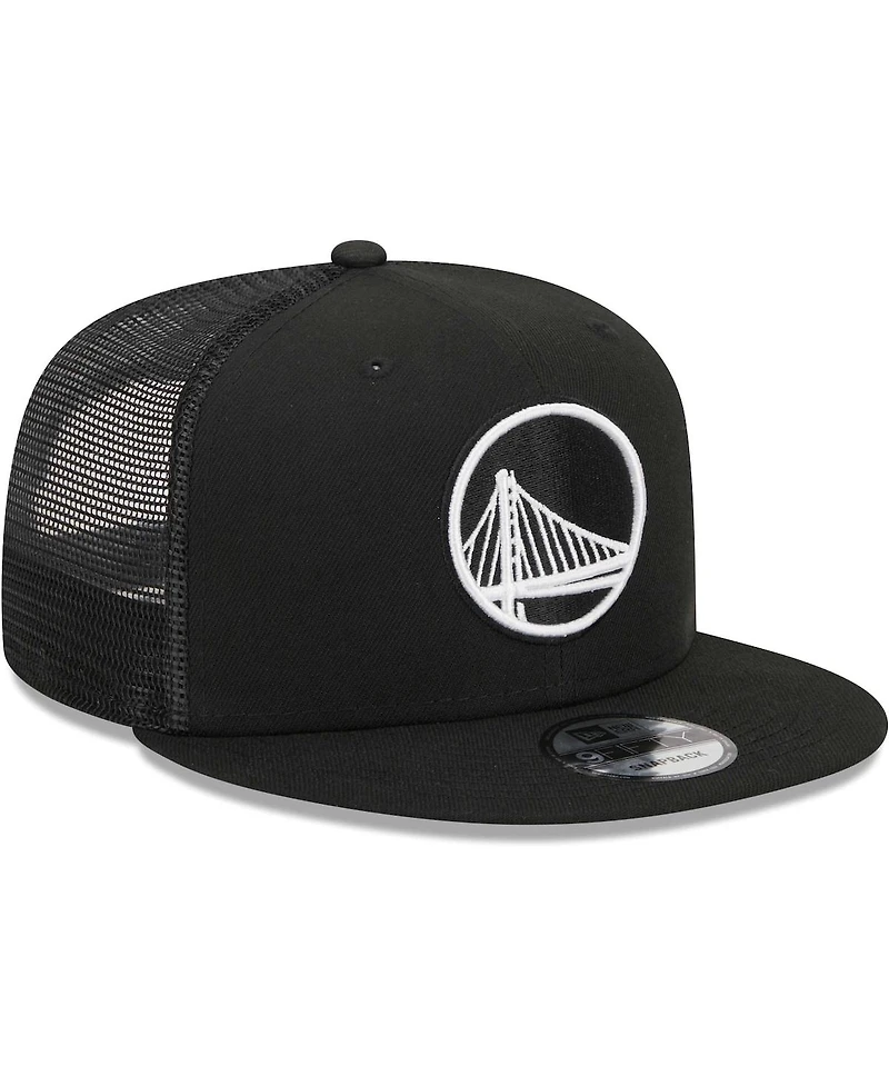 Men's New Era Black Golden State Warriors Evergreen 9FIFTY Trucker Snapback Hat