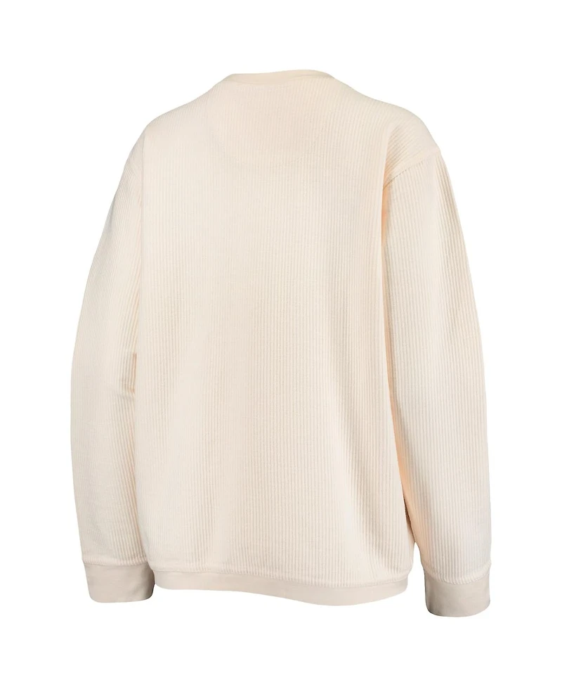 Women's Pressbox White Clemson Tigers Comfy Cord Vintage-Like Wash Basic Arch Pullover Sweatshirt