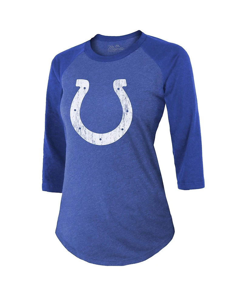 Women's Majestic Threads Anthony Richardson Royal Indianapolis Colts Player Name and Number Tri-Blend 3/4-Sleeve Fitted T-shirt