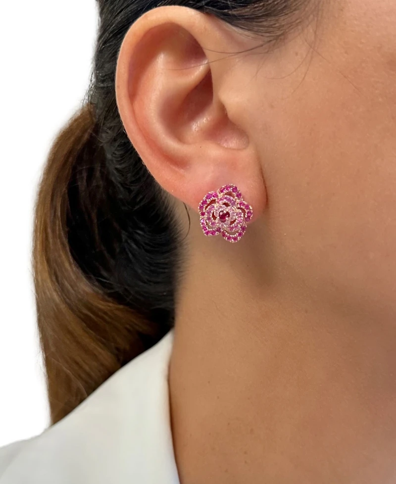 Le Vian Passion Ruby (1/8 ct. t.w.) & Bubble Gum Pink Sapphire (1-1/6 ct. t.w.) Flower Stud Earrings in 14k Rose Gold