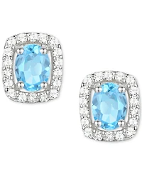 Lab-Grown Sapphire (3/8 ct. t.w.) & White (1/8 Oval Halo Stud Earrings Sterling Silver (Also Additional Gemstones)