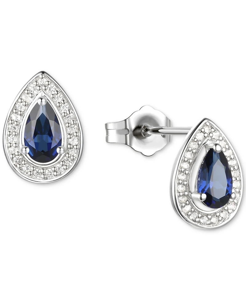 Amethyst (5/8 ct. t.w.) & Lab-Grown White Sapphire (1/6 Pear Halo Stud Earrings Sterling Silver (Also Additional Gemstones)