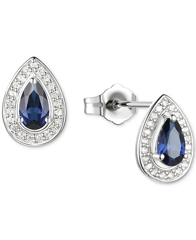 Amethyst (5/8 ct. t.w.) & Lab-Grown White Sapphire (1/6 Pear Halo Stud Earrings Sterling Silver (Also Additional Gemstones)