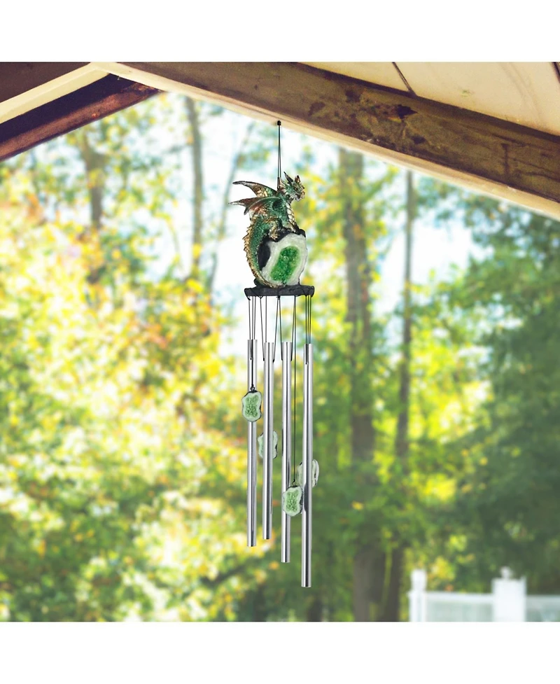 23" Long Dragon on Green Faux Crystal Round Top Wind Chime