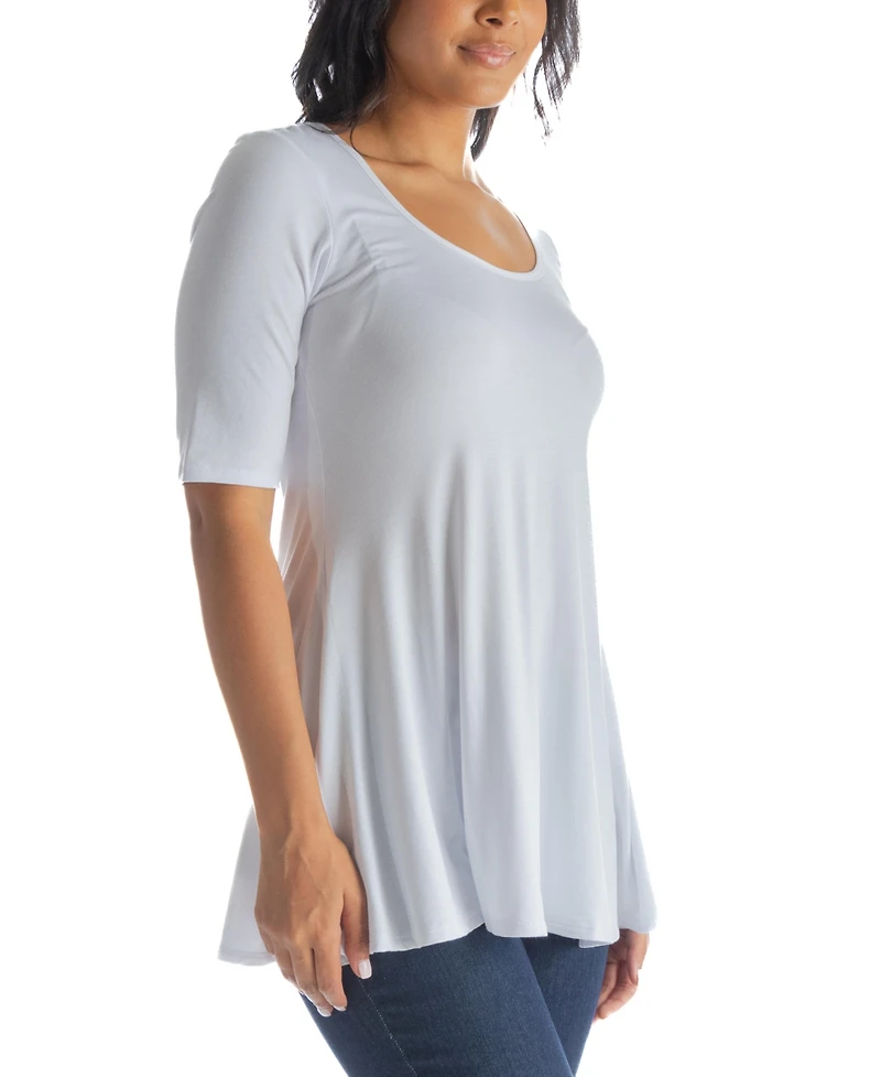 24seven Comfort Apparel Women's Elbow Sleeve Swing Tunic Top