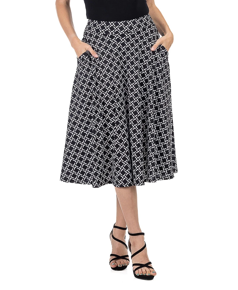 24seven Comfort Apparel Women's Diamond Print A-Line Midi Skirt