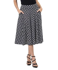 24seven Comfort Apparel Women's Diamond Print A-Line Midi Skirt