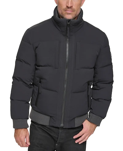 Marc New York Men's Sideling Stretch Crinkle Down Color Block Bomber Jacket