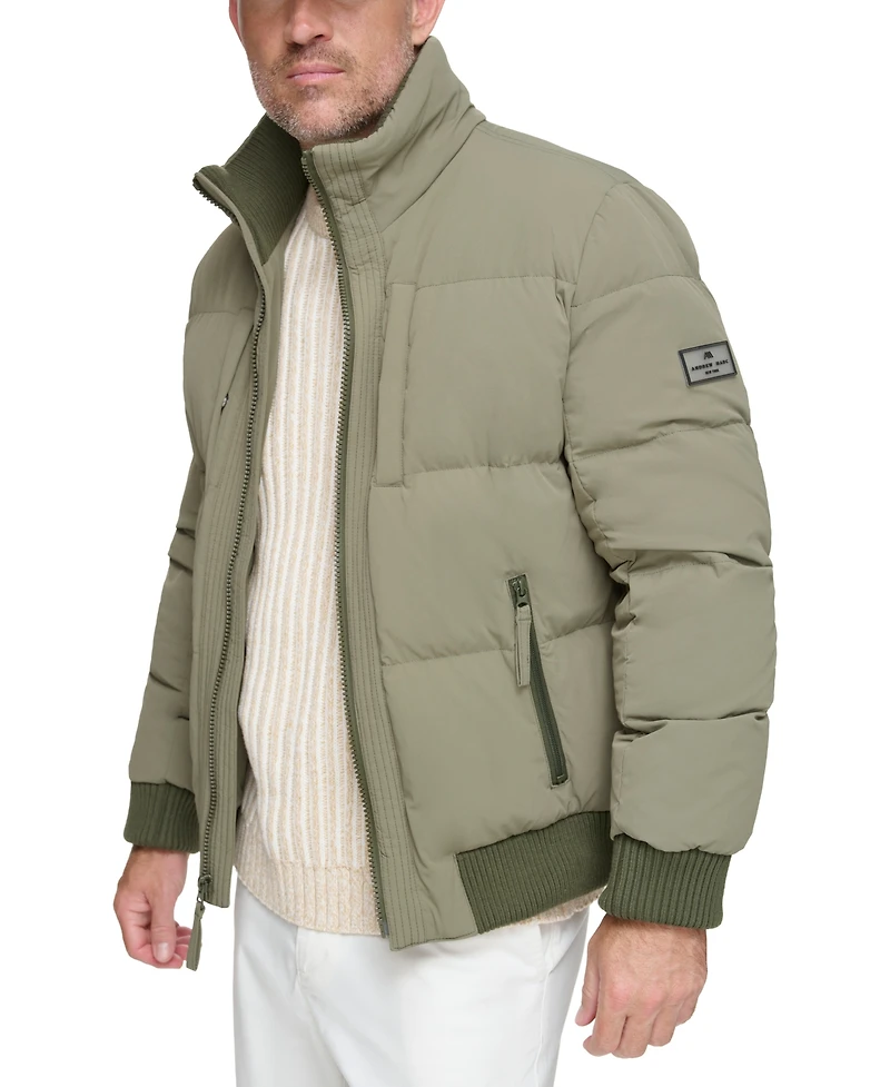 Marc New York Men's Sideling Stretch Crinkle Down Color Block Bomber Jacket
