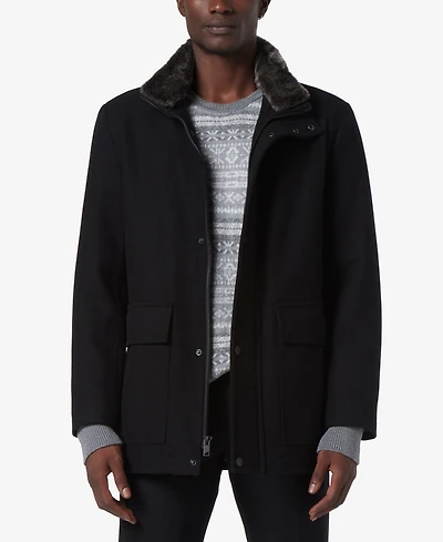 Marc New York Men's Brooks Melton Wool Car Coat with Faux Fur Collar