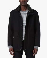 Marc New York Men's Brooks Melton Wool Car Coat with Faux Fur Collar
