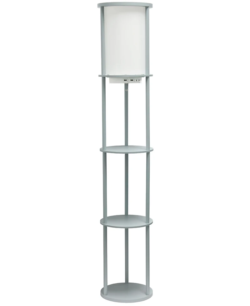 All The Rages Etagere Organizer Storage Floor Lamp with 2 Usb Charging Ports, 1 Charging Outlet
