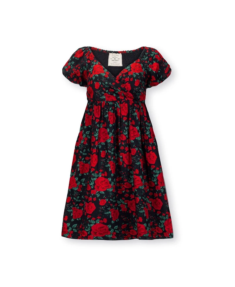 Hope & Henry Women's Puff Sleeve Crossover Party Dress