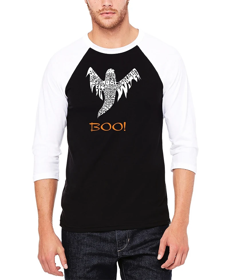 La Pop Art Men's Halloween Ghost Raglan Baseball Word T-shirt