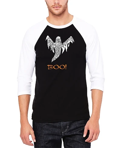 La Pop Art Men's Halloween Ghost Raglan Baseball Word T-shirt