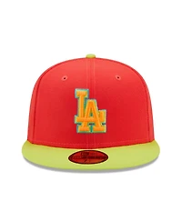 Men's New Era Red, Neon Green Los Angeles Dodgers 1978 World Series Lava Highlighter Combo 59FIFTY Fitted Hat