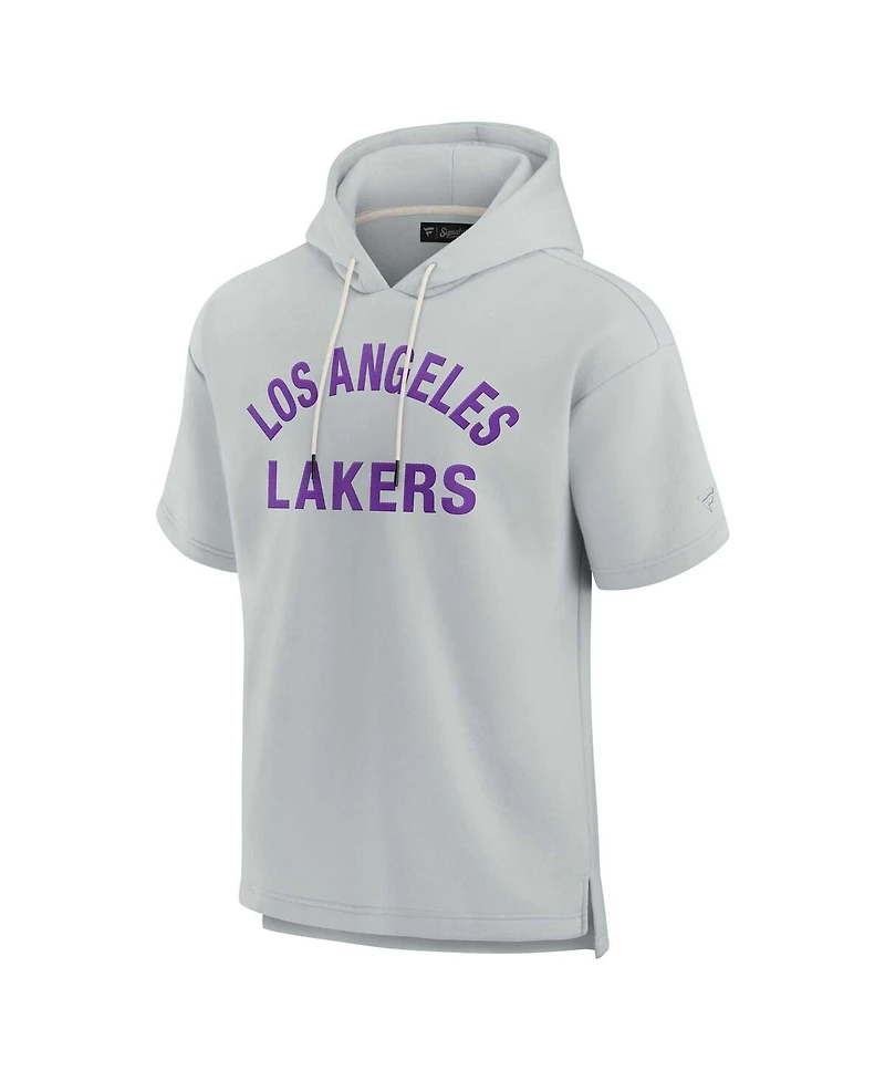 Men's and Women's Fanatics Signature Gray Los Angeles Lakers Super Soft Fleece Short Sleeve Pullover Hoodie