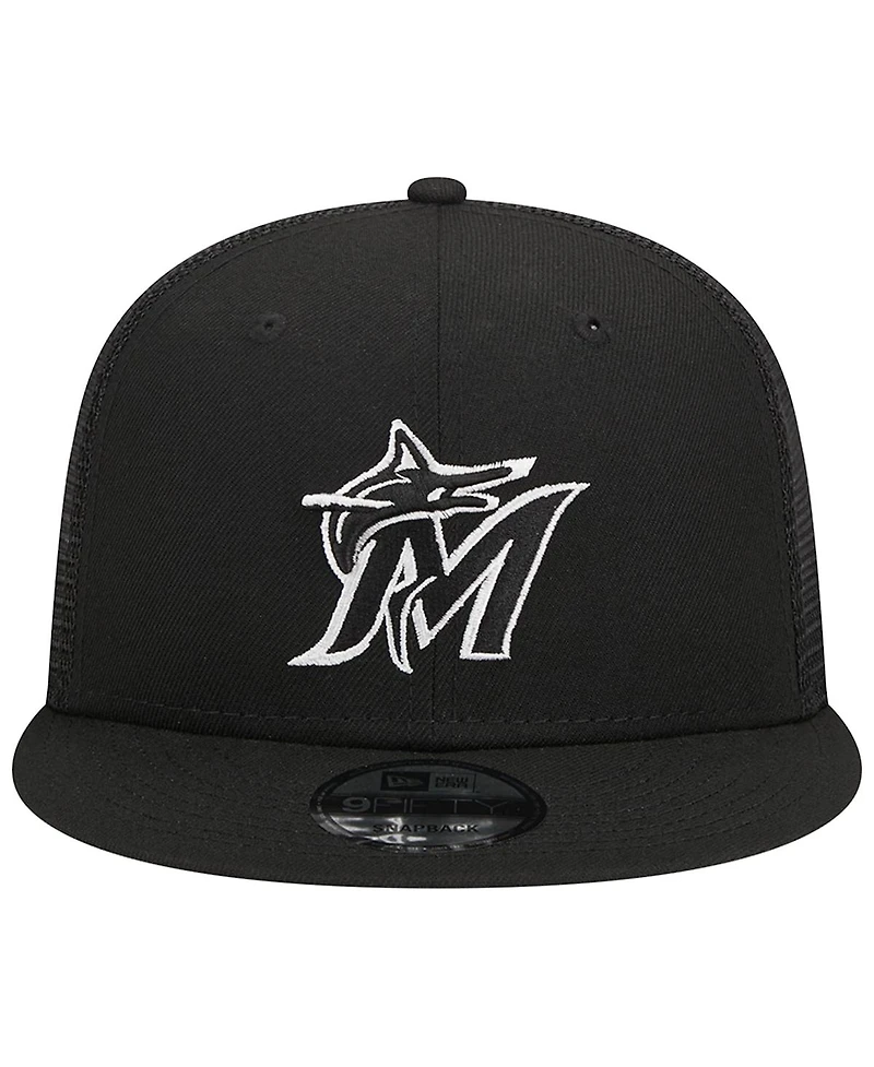 Men's New Era Black Miami Marlins Trucker 9FIFTY Snapback Hat
