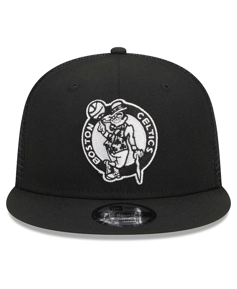 Men's New Era Black Boston Celtics Evergreen 9FIFTY Trucker Snapback Hat
