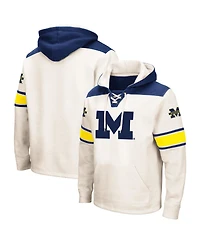 Men's Colosseum Cream Michigan Wolverines Big and Tall Hockey Lace-Up Pullover Hoodie