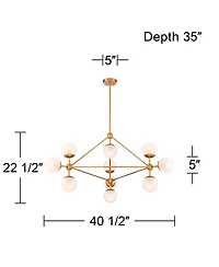 Gable Soft Gold Hanging Chandelier Lighting 40.50" Wide Mid Century Modern Sputnik Frosted Glass Globe Shade 10-Light Fixture for Dining Room Hou
