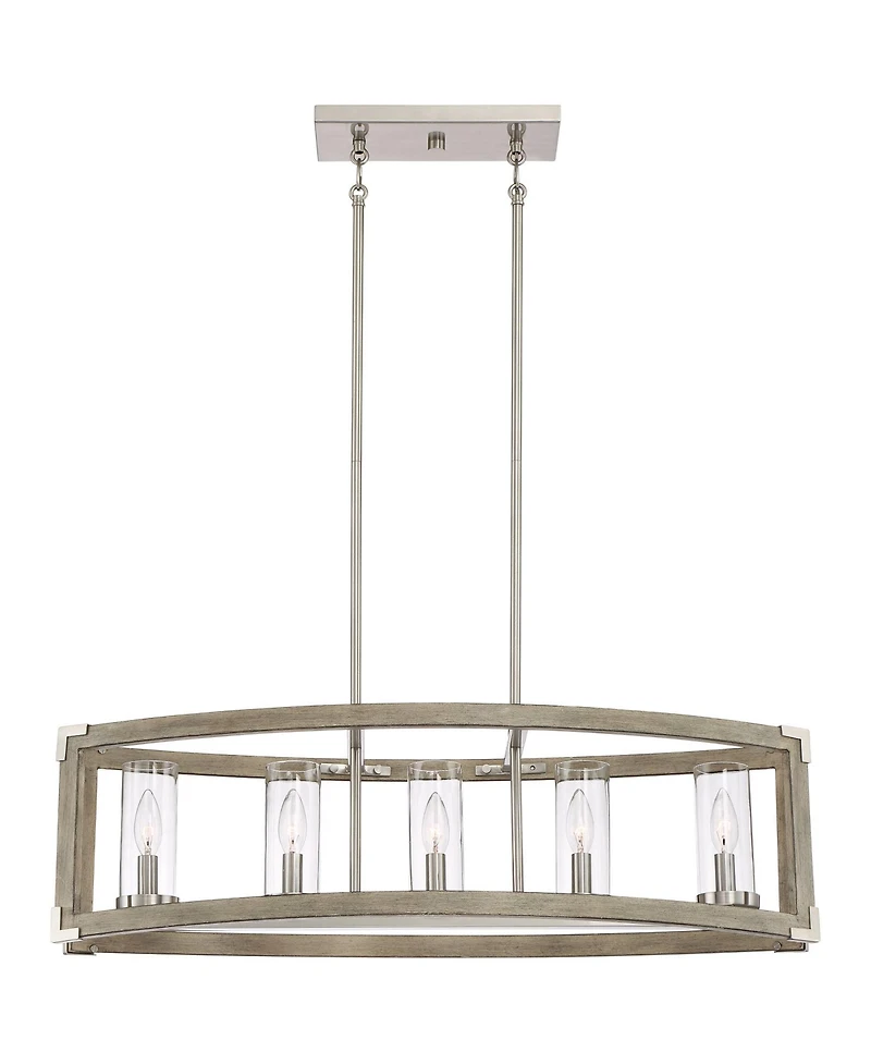 Possini Euro Design Kerr Wood Brushed Nickel Island Pendant Chandelier 32.75" Wide Modern Clear Glass Shade 5-Light Fixture for Dining Room Living Hou