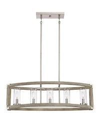 Possini Euro Design Kerr Wood Brushed Nickel Island Pendant Chandelier 32.75" Wide Modern Clear Glass Shade 5-Light Fixture for Dining Room Living Hou