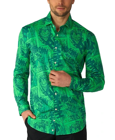 OppoSuits Men's Shirt - Official Dc Comics Warner Bros The Joker a Button Down Slim Fit Green Long sleeve