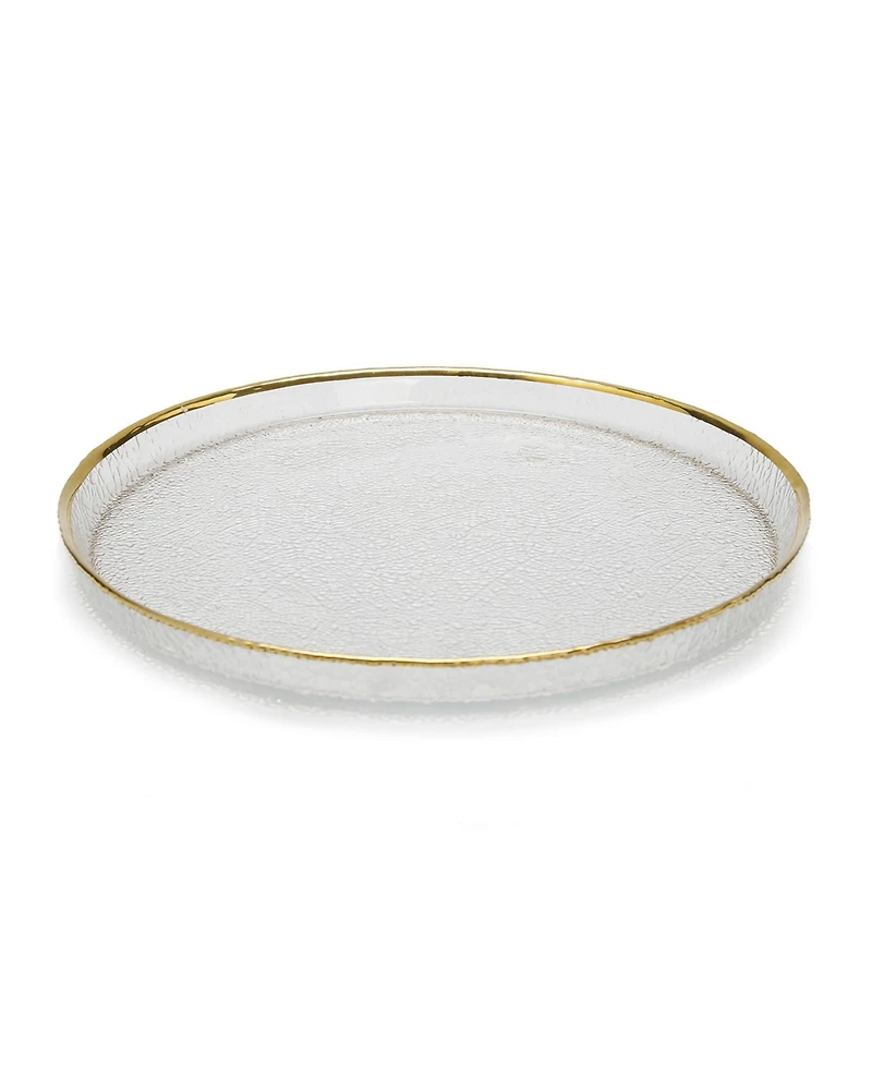 Classic Touch Pebbled Glass Charger Plates Raised Rim with Border, Set of 4