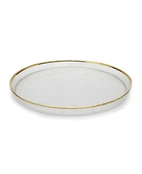 Classic Touch Pebbled Glass Charger Plates Raised Rim with Border, Set of 4