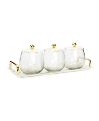 Gold-Tone Marble 3 Bowl Serving Dish with Gold-Tone Ball Design, Set of 4
