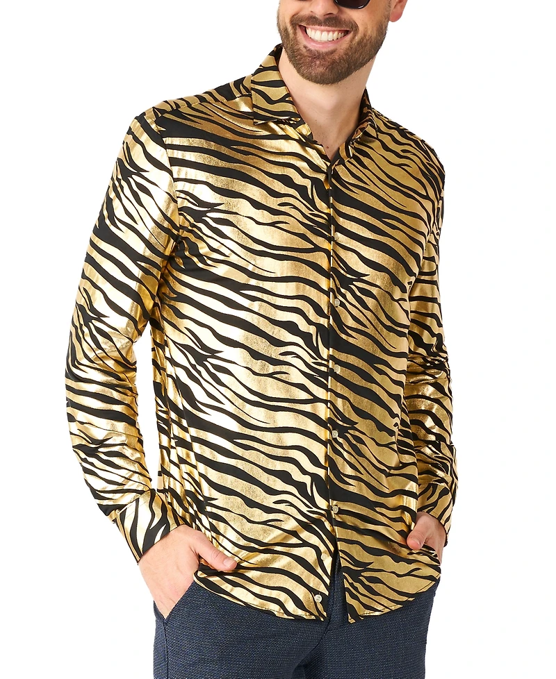OppoSuits Men's Shiny Golden Theme Party Shirts For Men